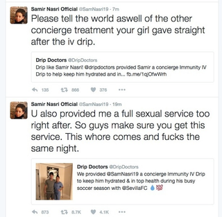 Illustration for article titled Samir Nasri Tweets, Deletes Claims Of "Full Sexual Service" From L.A. IV Treatment Center